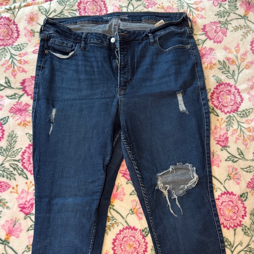Old Navy Dark Blue Distressed Skinny Jeans